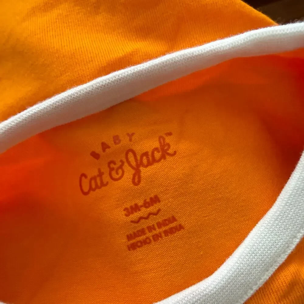 Cat & Jack Romper Shorties Baby One Piece Outfit Orange Summer Ringer Shortalls